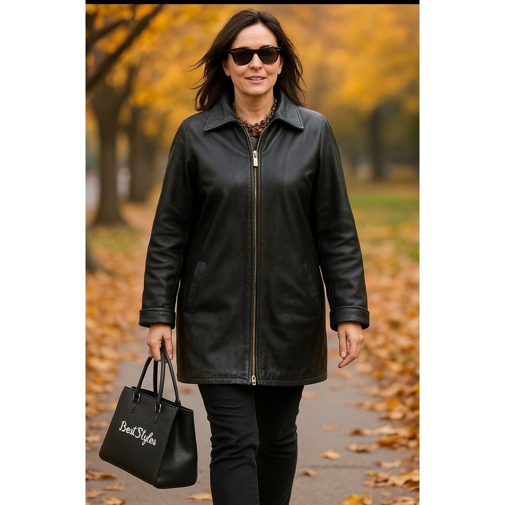 Nordstrom LNR Leather Jacket Women P Black Excellent Vintage‎ Y2K Zip Front Coat